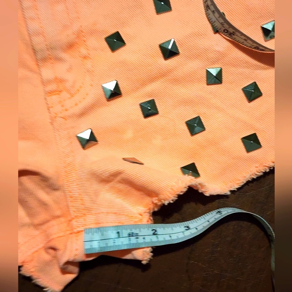 Studded Peach / Salmon Women's Jeans Shorts - Picture 2 of 7